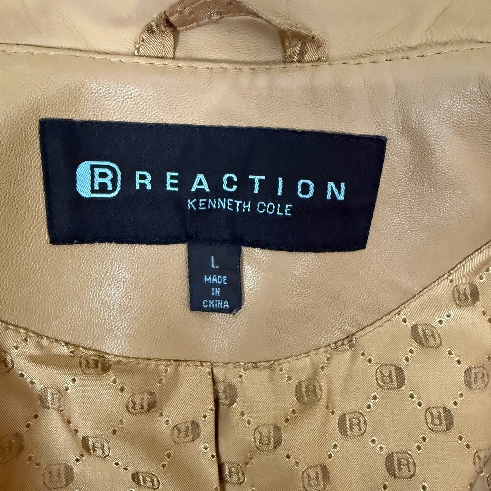 Reaction Kenneth Cole Women L Tan 100% Leather Blazer Jacket Button Lined - Picture 5 of 6
